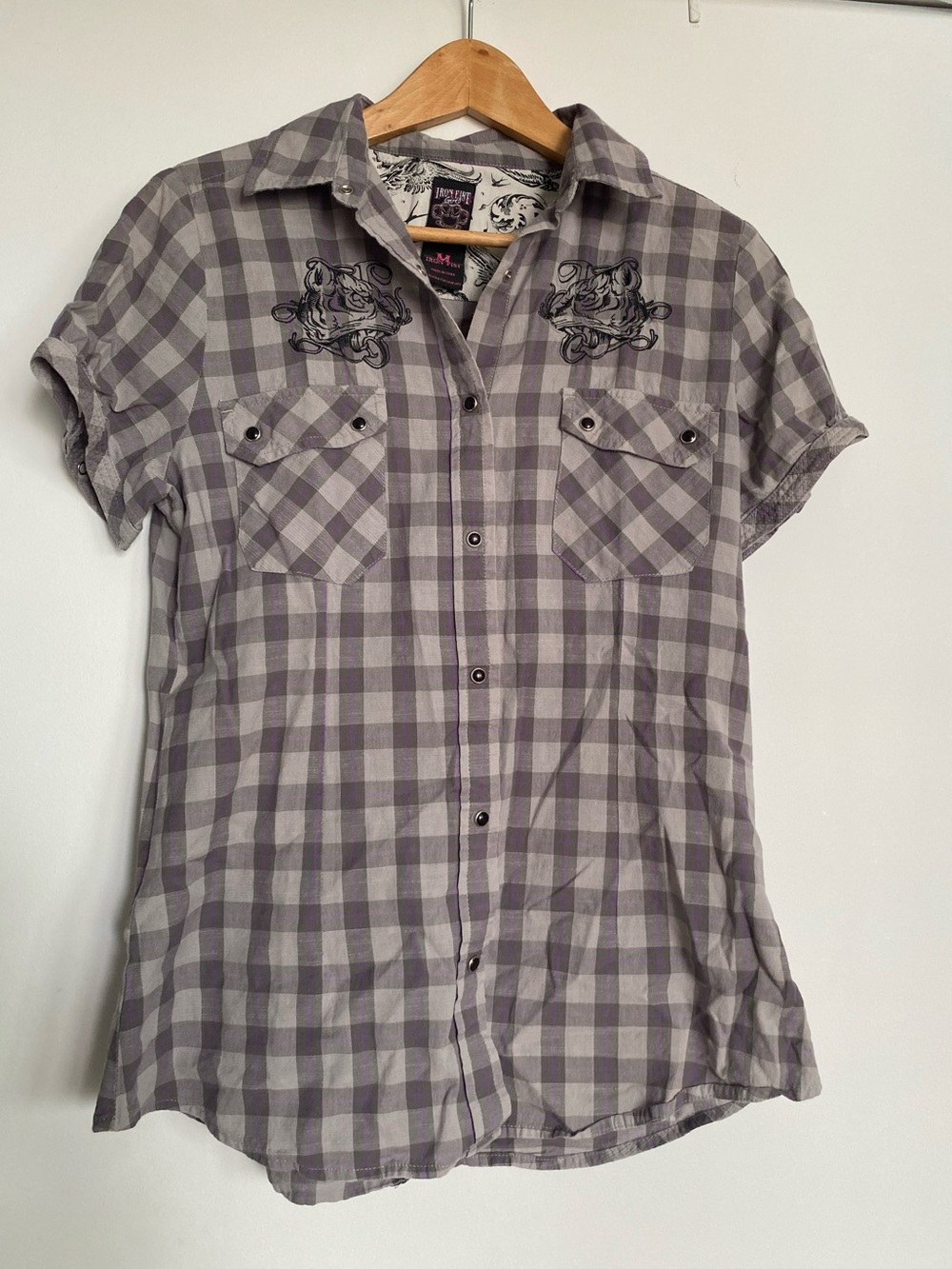 Iron Fist Grey and Purple Plaid Button-Up Shirt